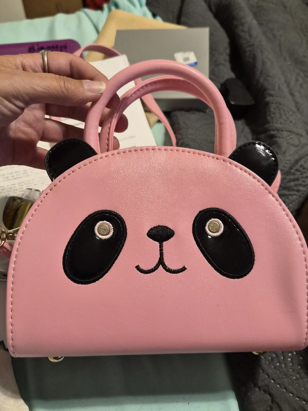 Kawaii Pink Panda Dome Crossbody Bag – Rhinestone Eyes Faux Leather Handbag 3D